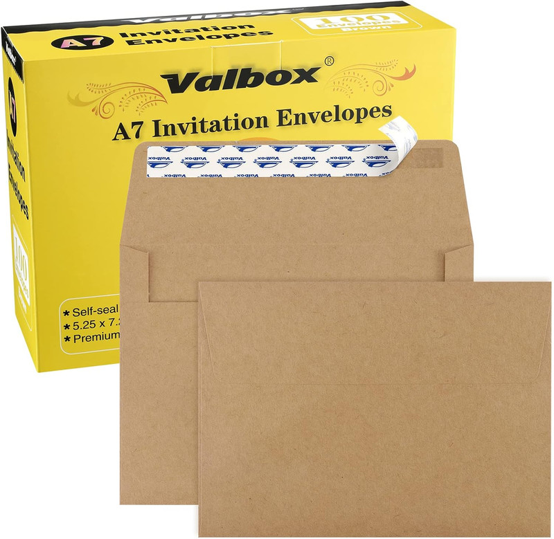 5X7 Envelopes for Invitation 100 Qty A7 Envelopes Self Seal Brown, Kraft Paper E