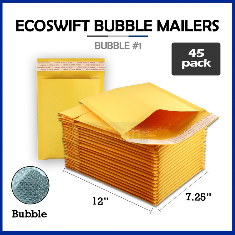 45 #1 7.5×12 ECOSWIFT KRAFT BUBBLE MAILERS PADDED ENVELOPES #1