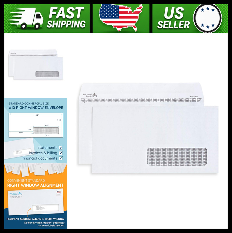500 Self Seal #10 Window Envelopes Security Lined 4 1/8 x 9 1/2 500 Ct