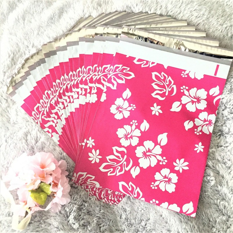 100 Designer Printed Poly Mailers 10X13 Shipping Envelopes Bags PINK ALOHA