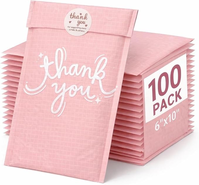 Bubble Mailers 6x10 Inch Pink 100 Pack Waterproof Padded Envelopes Self Seal gallery