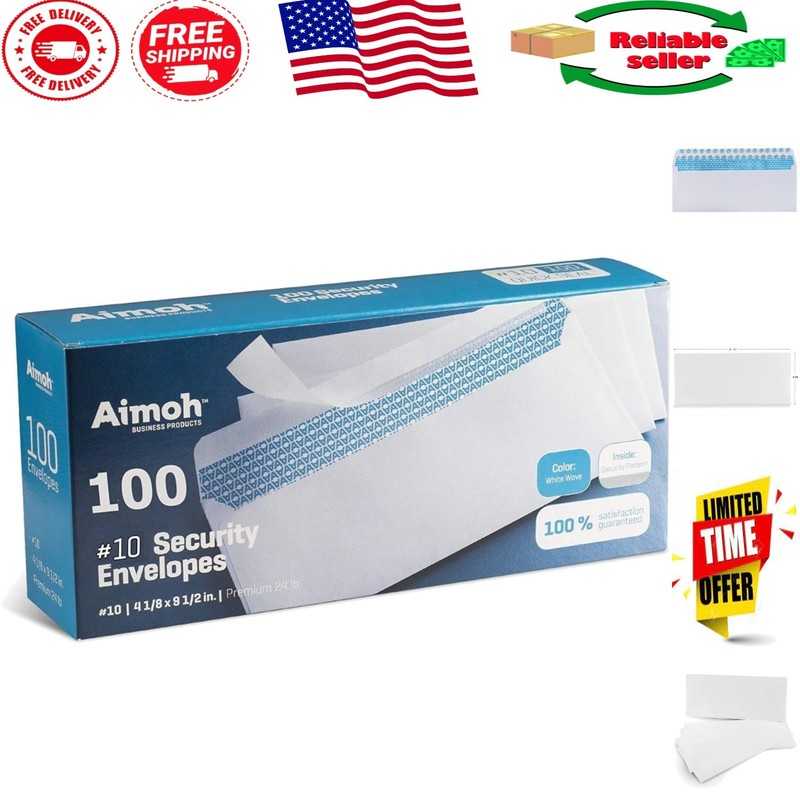 Self-Seal Security Envelopes 100 Pack | Durable & Printer Compatible