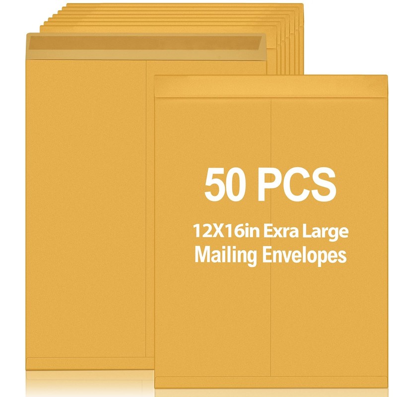 50 Pcs 12” x 16” Extra Large Mailing Envelopes 32lb with Gummed Flaps, Cata…