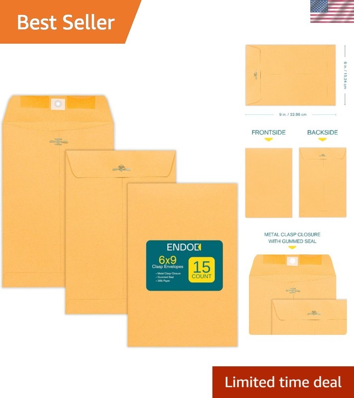 Durable 15 Pack Clasp Envelopes – 28lb Brown Kraft for Legal & Business Needs