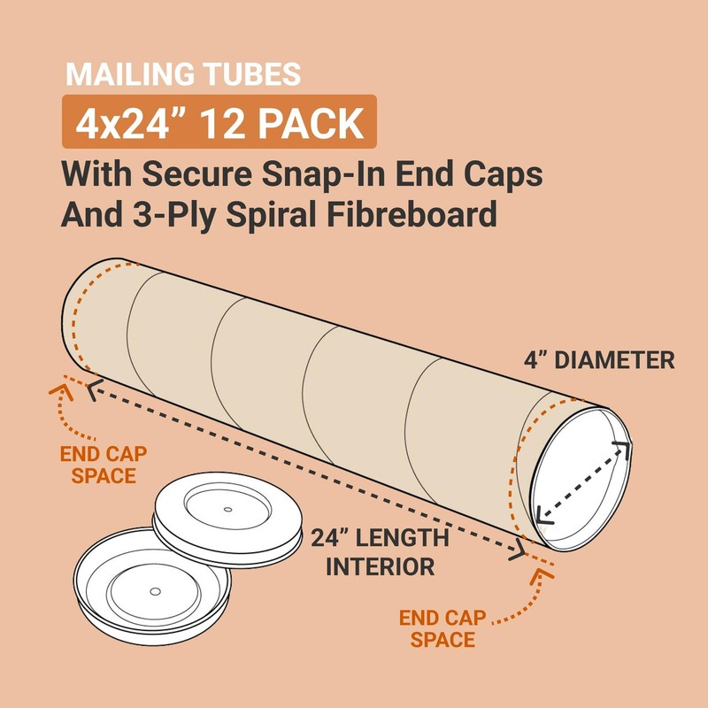 Box Usa Usa Cardboard Tubes Caps 24L X 4W X 4H Pack Of 12 Poster Tube For gallery