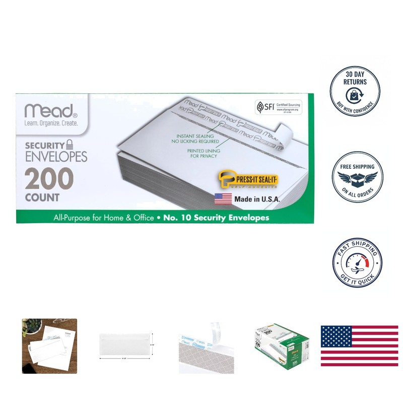 Value Pack Self-Adhesive Security Business Envelopes 4-1/8″ x 9-1/2″ – 200 Count