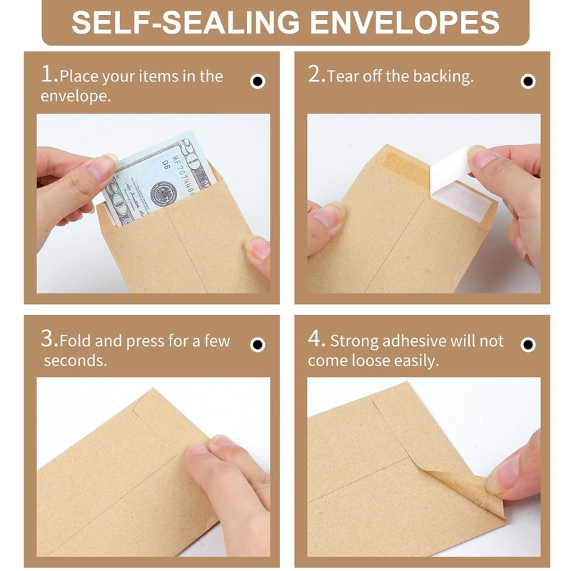 Joyberg 120 PCS Money Envelopes for Cash Kraft Paper, 6.5”x3.2” Small Cash En... gallery