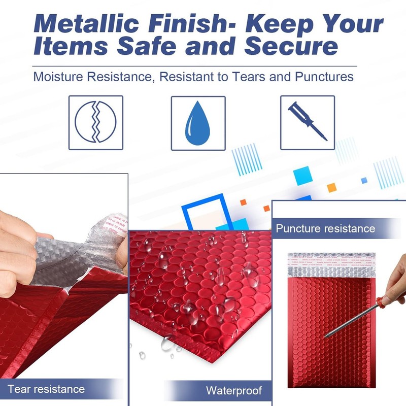 Metallic Matte Red Bubble Mailers - Durable 4x8 Inch Padded Envelopes with Se... gallery