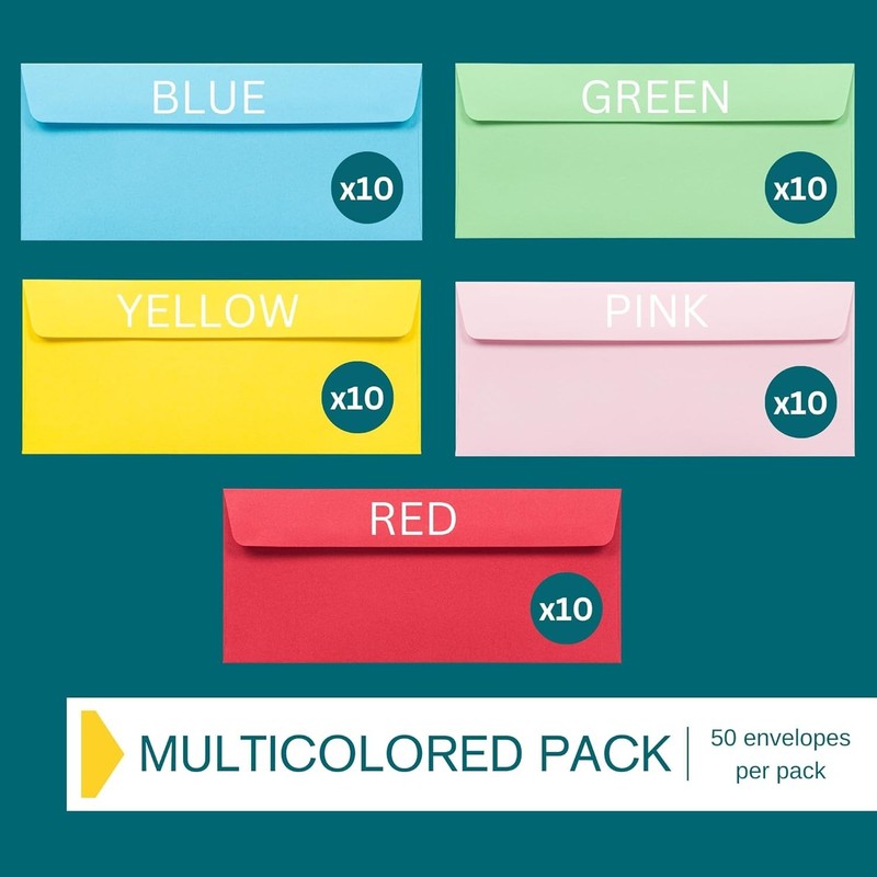#9 Multicolor Envelopes Self Seal, 50/Pack, Colored Envelopes Letter Size 3 7/8 gallery