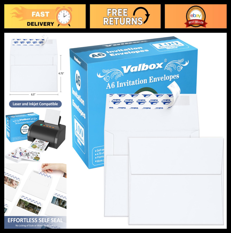 100 Self-Seal A6 Envelopes 6.5×4.75″ White Kraft for Invitations, Photos, RSVP