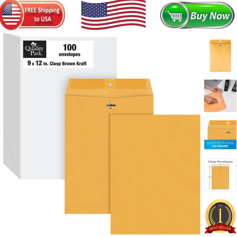 Durable 9×12 Gummed Seal Envelopes – 100 Count for Efficient Document Handling