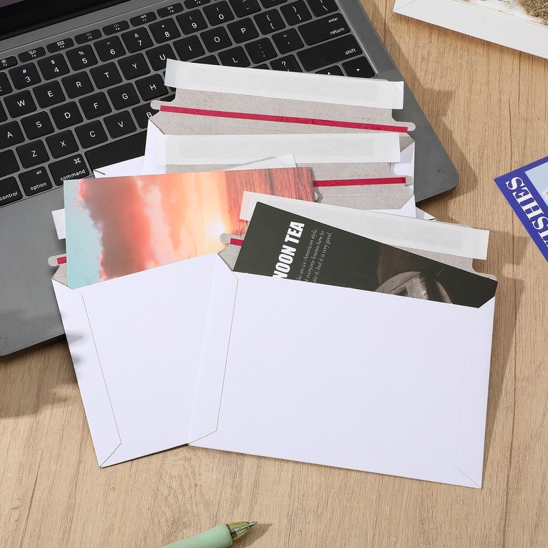 100 Pack Rigid Mailers Self Seal Stay Flat White Cardboard Photo Document Shi... gallery
