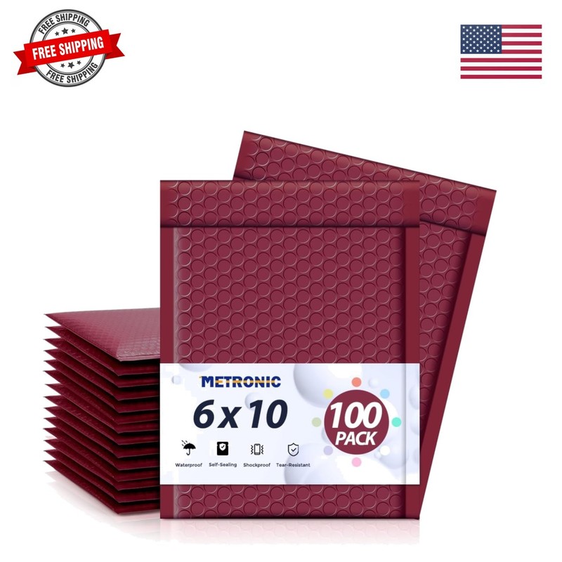 Bubble Mailers 6×10″ 100 Pack Burgundy Self-Seal Padded Envelopes Usable Size…