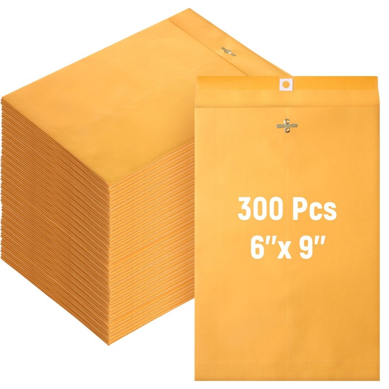 300 Pcs Manilla Envelopes Clasp Bulk 6 x 9 Inch, brown