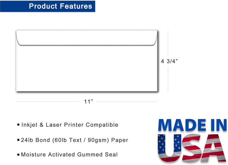 Business Envelopes #12 Size (4 3/4" X 11") - 24Lb Bond Bright White - 100 Pack gallery