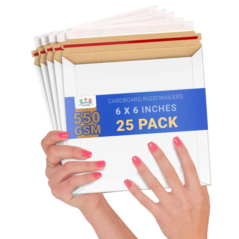 White Rigid Mailers 6 x 6 Inches. Pack of 25 Photo Mailer Envelopes. Flat Car…