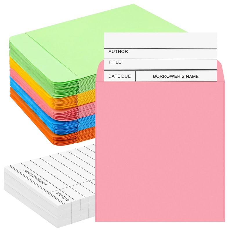 200 Pcs Library Pocket Envelopes and Books Cards Include 100 Self Adhesive Po…