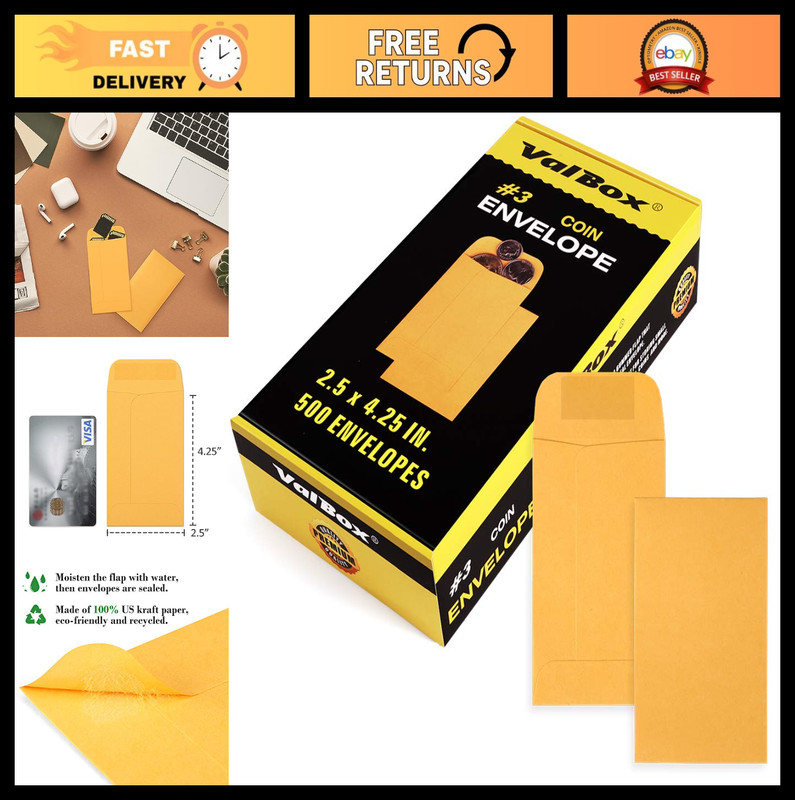 Kraft Coin Envelopes for Home, Garden & Office - 500 Gummed Flap Seed Envelopes