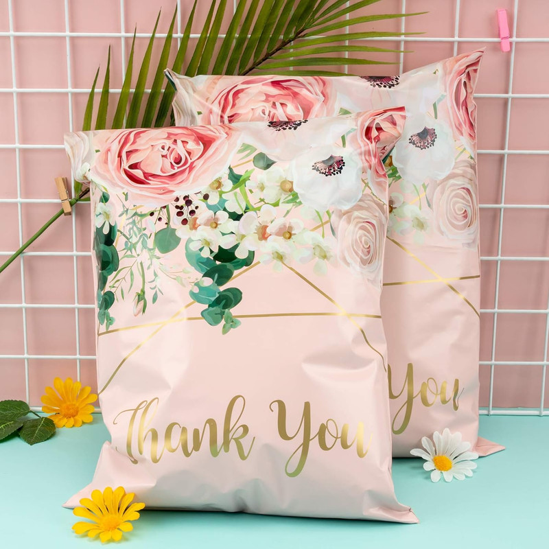 Poly Mailers Shipping Bags Thank You Notes Flowers Surrounded 3 Mil Heavy Duty S gallery