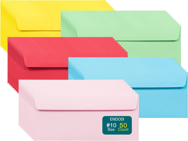 #10 Multicolor Envelopes Self Seal, 50/Pack, Colored Envelopes Letter Size 4 …