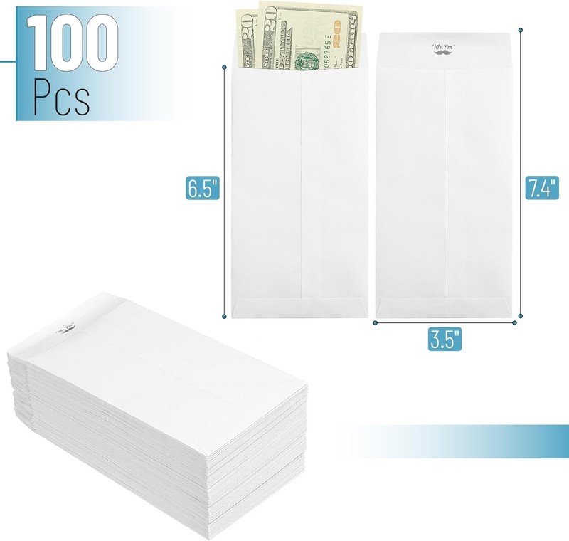 Sobres para dinero de 6.5" x 3.5", sobres para monedas, 100pk gallery