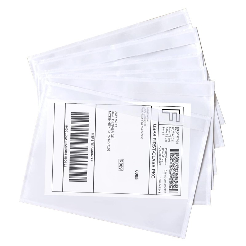 SJPACK 7.5" x 5.5" Shipping Label Sleeves, 500 Bags, Transparent-7.5" x