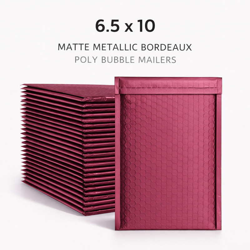 6.5×10 Matte Metallic Bordeaux Bubble Mailers Poly Padded Self Seal