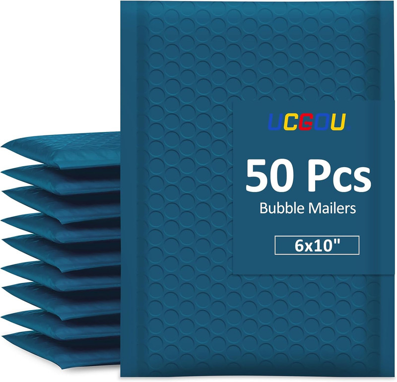 Bubble Mailers 6X10 Inch Navy Blue 50 Pack Poly Padded Envelopes Small Business