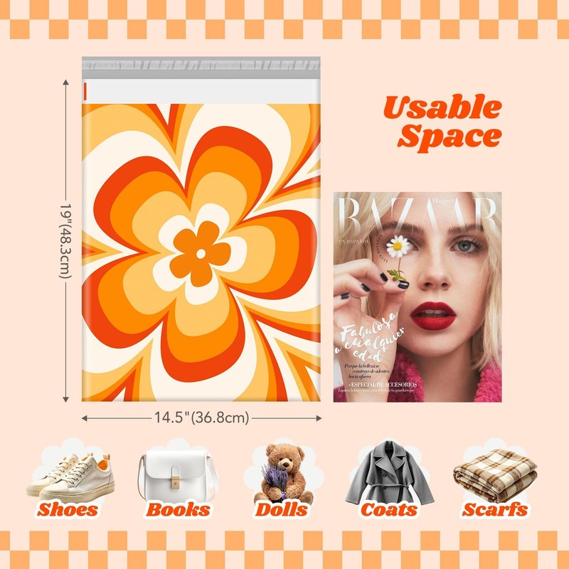 Poly Mailers 14.5x19 50pc Orange Flower,Waterproof Self Seal Shipping Bags En... gallery