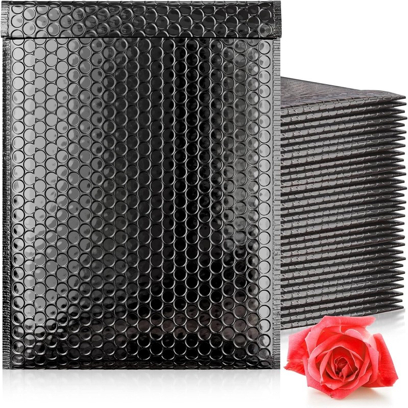 Black Metallic Bubble Mailers 7.5 x 11. 250 Poly Padded Envelopes