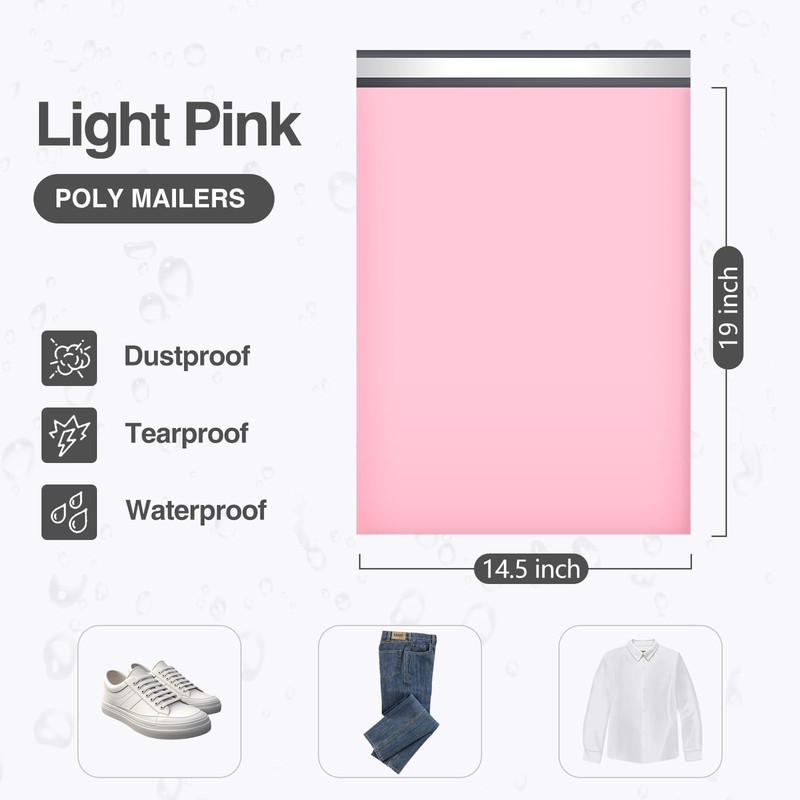 Poly Mailers 14.5x19 Inch Light Pink 100 Pack Large Shipping Bags #7 Strong T... gallery