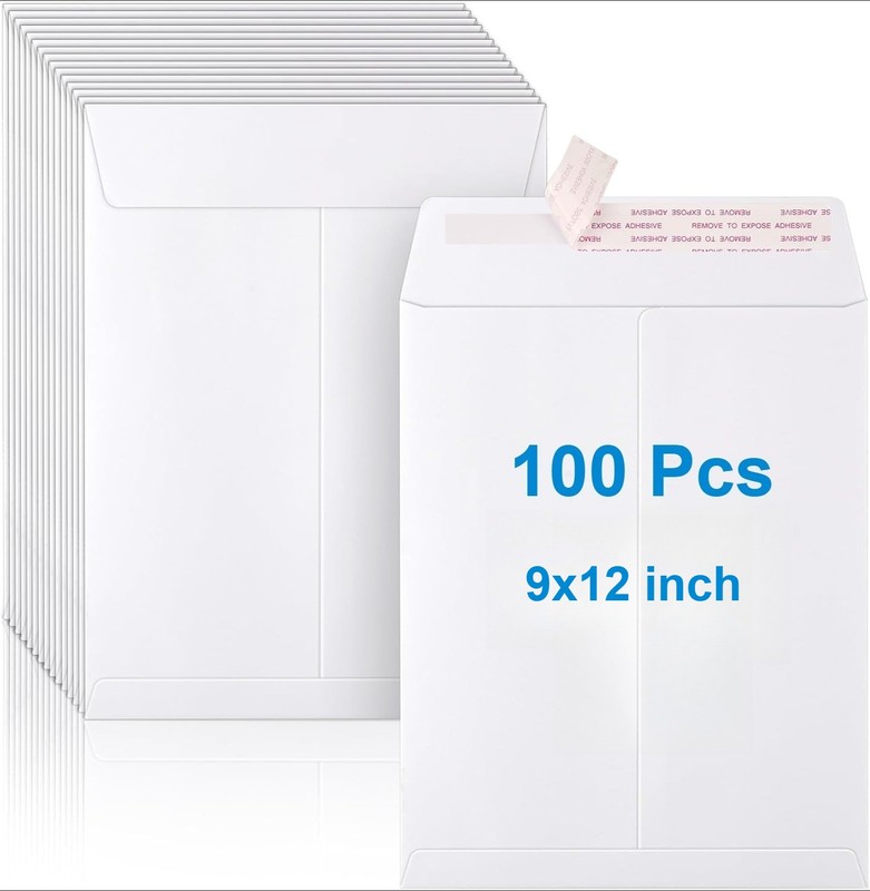 100 Pack 9×12 Catalog Mailing Envelopes Mailers Peel Self Seal White