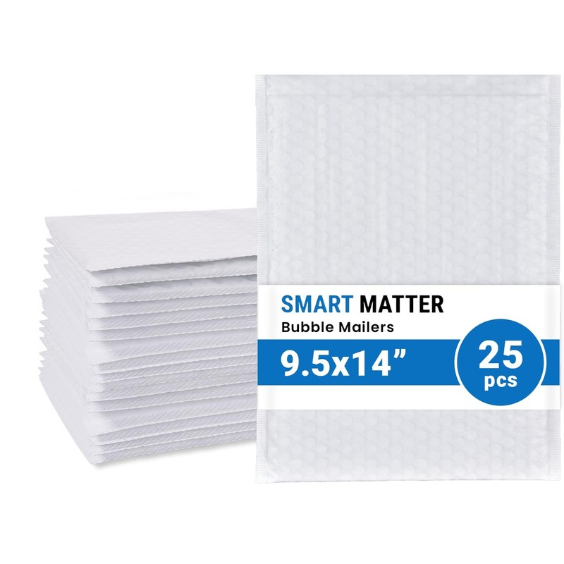 SMART MATTER Poly Bubble Mailer 9.5×14″ (Usable Size) | 25 Pcs White Bubble M…