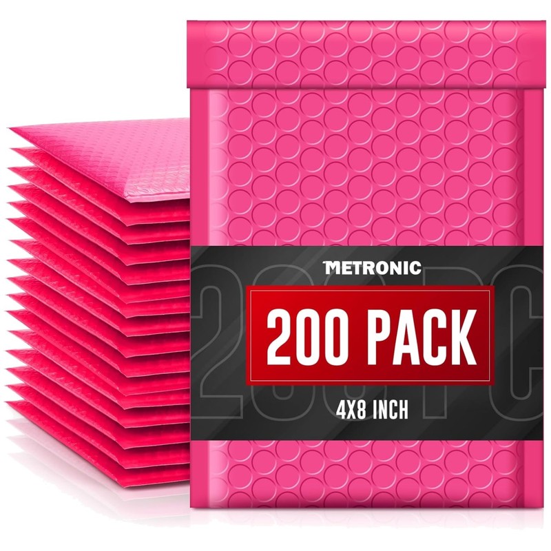 Waterproof Pink Padded Envelopes 4×8 200 Pack