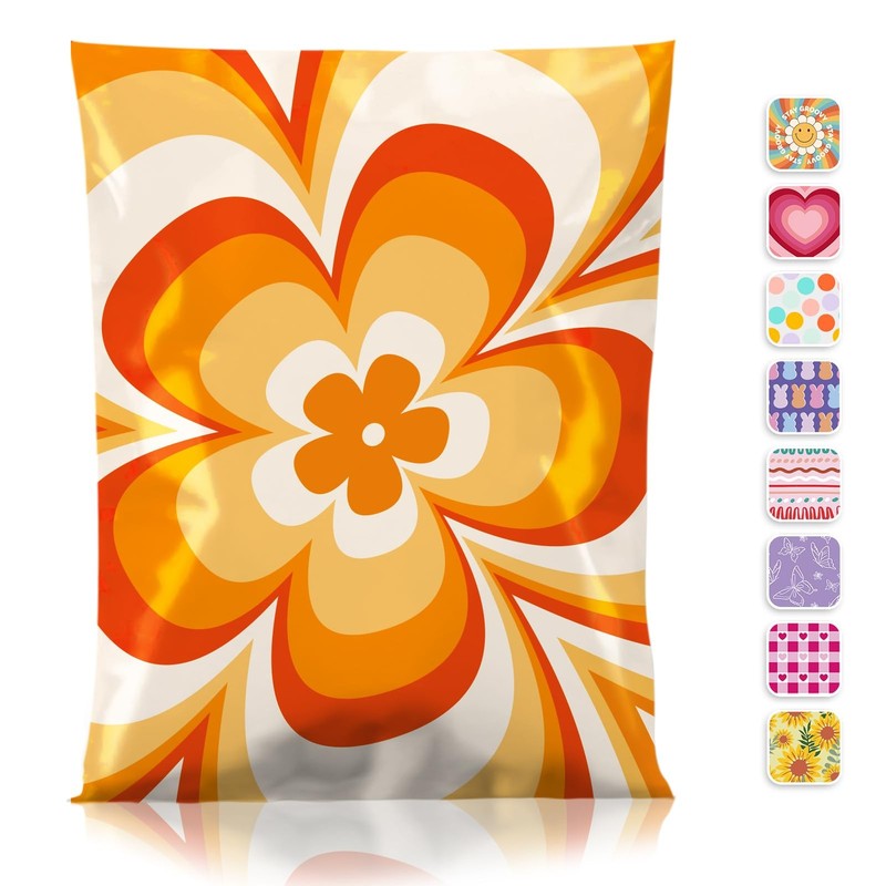 Poly Mailers 14.5×19 50pc Orange Flower,Waterproof Seal Bags Envelopes, Cute …
