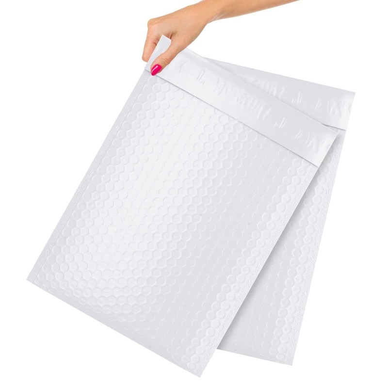 100 White Poly Bubble Mailers 8.5×13 Peel and Seal Bubble Padded Envelopes