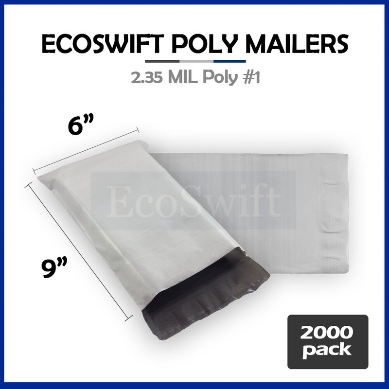 2000 6×9 ECOSWIFT WHITE POLY MAILERS SHIPPING ENVELOPES BAGS 2.35 MIL 6 x 9