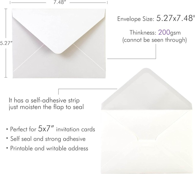 50 Pack 80lb Thick A7 Envelopes, Sparkle Ivory Heavy Duty 5x7 Envelopes, Perf... gallery