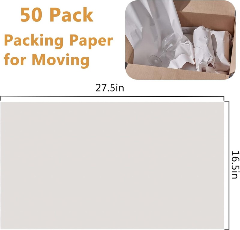 Packing Paper for Moving, Newsprint 50sheets-27.5”x16.5”, White gallery