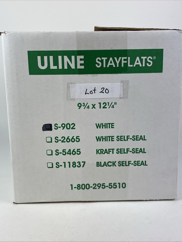 20 Uline S-902 White Tab Locking Stayflats® #5 – 9-3/4” x 12-1/4″ NEW