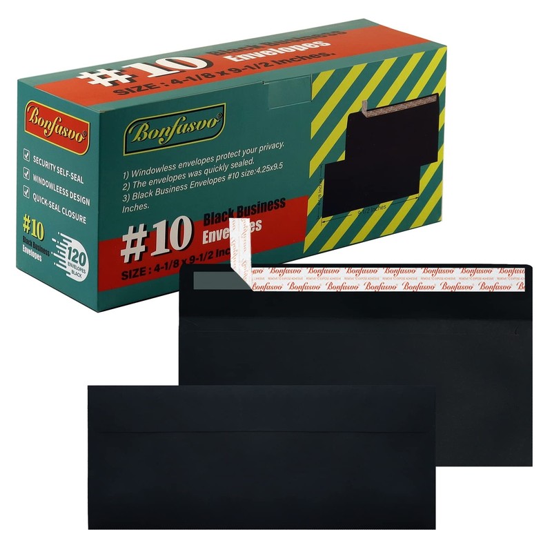 120 Pack #10 Black Security Envelopes 4-1/8 x 9-1/2 inches Self Seal Kraft Wi…