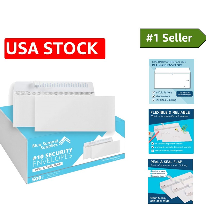 Bulk 500 Security Envelopes – Self-Seal, Privacy Tinted, 4-1/8 x 9-½ Size