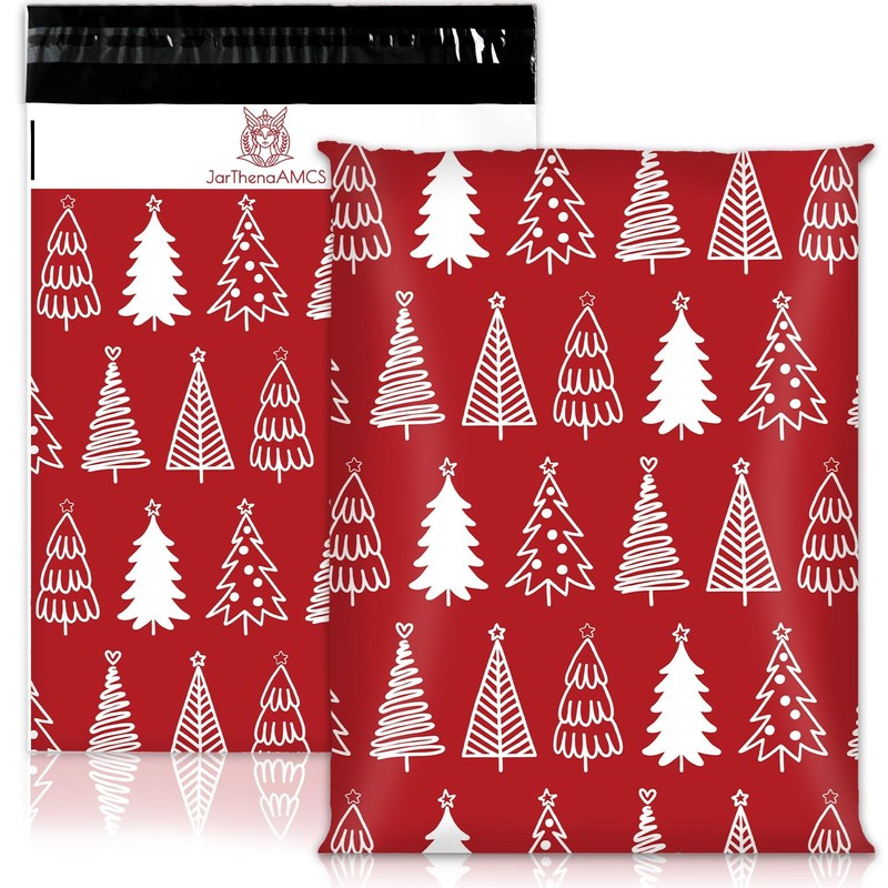 100Pcs Christmas Poly Mailers 10 x 13 Inch Red Xmas Pine Tree Envelope Mailer…