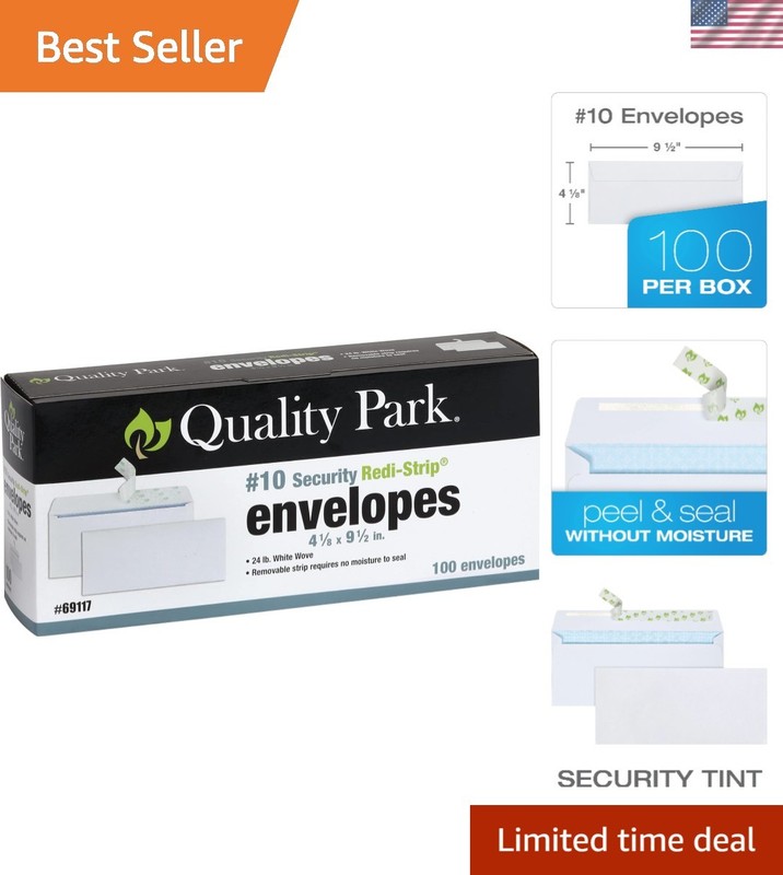 No Window Security Envelopes | 4-1/8″ x 9-1/2″ | Redi-Strip Closure – 100 Pack