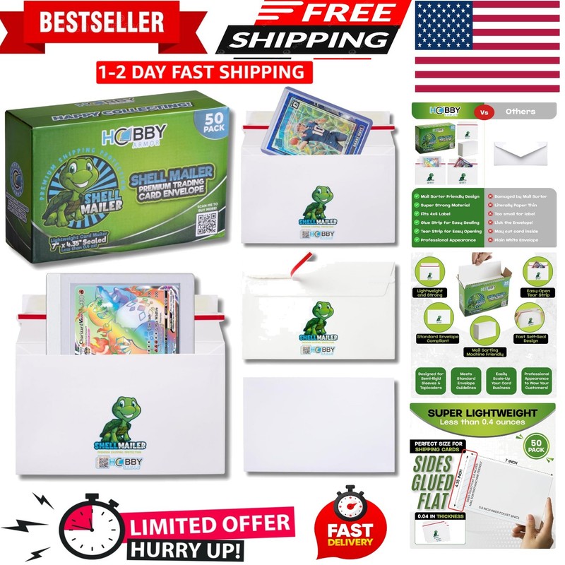 50 Pack Shell Mailer Trading Card Envelopes by , 7″ X 4.35″ Trading Card Mailers