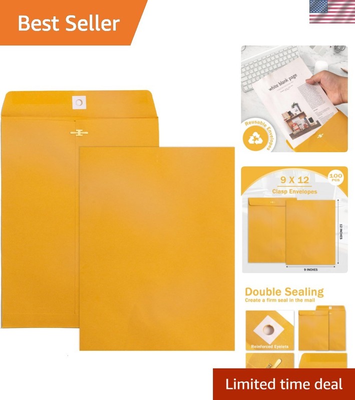 Self-Seal 9×12 Clasp Envelopes – 100 Pack Brown Kraft for Easy Document Handling