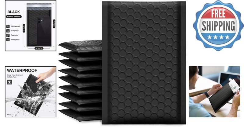 100 Pack Opaque Black Bubble Mailers 4x8 Inch - Durable Self-Seal Shipping Bags gallery