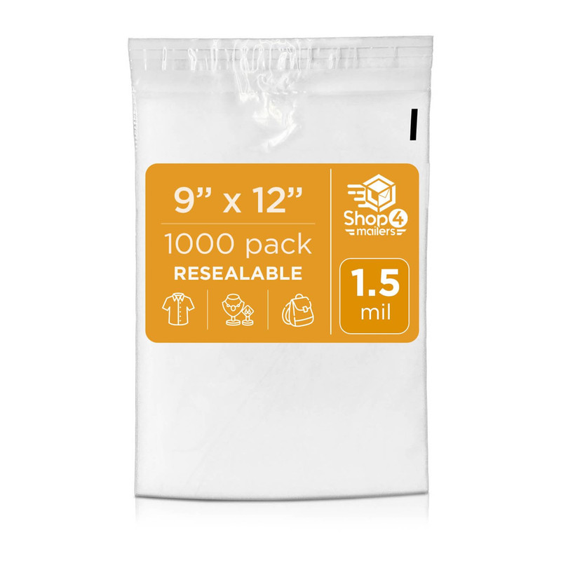 Shop4Mailers 9 X 12 Clear Plastic Poly Bags 1.5 Mil Self Seal Packaging For