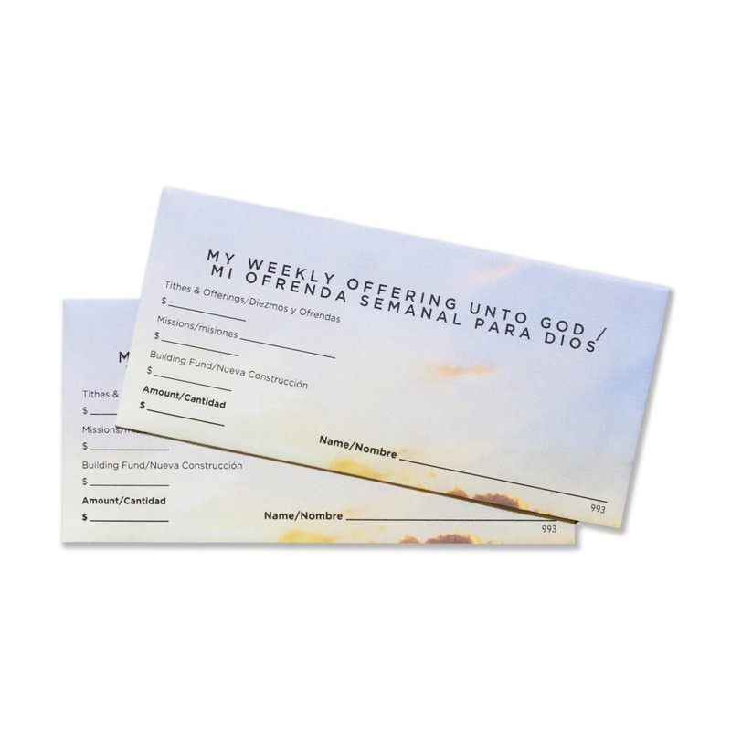 100 PCS 3 x 6 5/16 Inch Weekly Church Offering Envelopes English Spanish