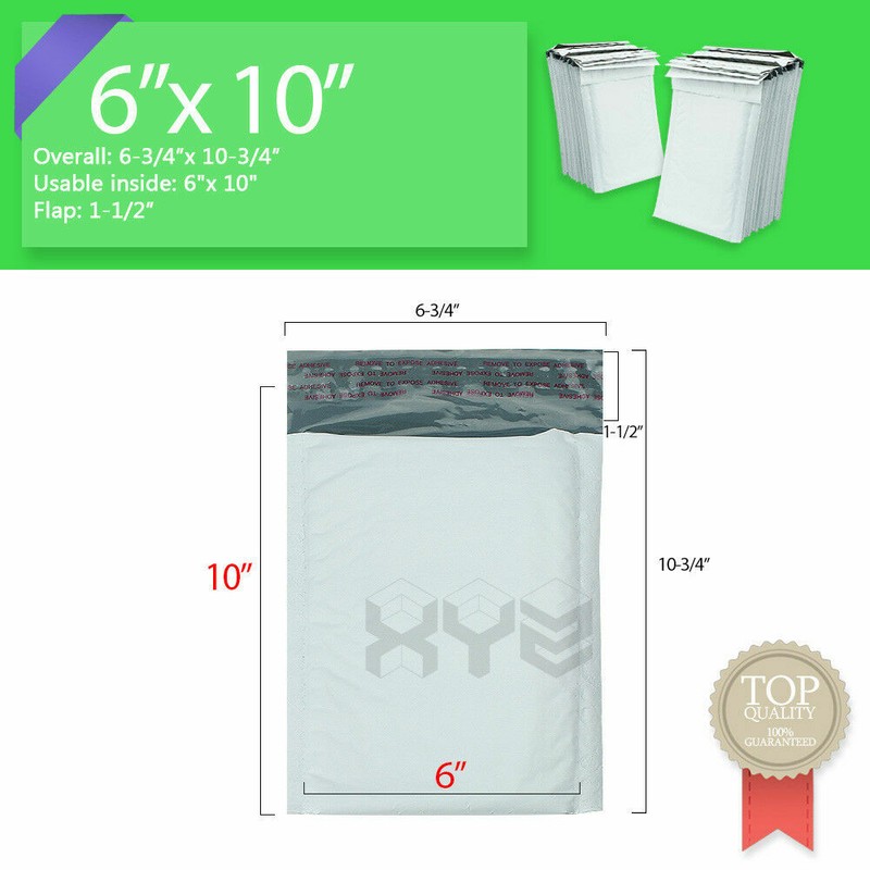 100 PCS #0 6x10 (6x9) Poly Bubble Mailers Padded Envelope Shipping Supply Bags gallery